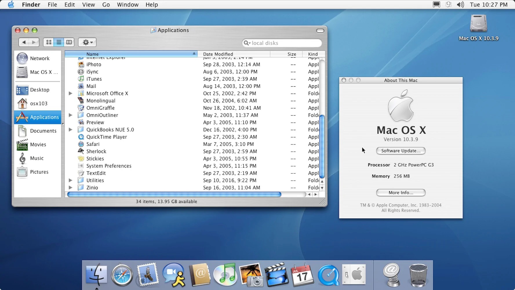 Mac OS X 10.3 Panther Finder/Applications and About This Mac (2003) Mac OS X 10.3 Panther Finder/Applications and About This Mac (2003)